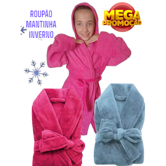 Roupão de Banho Infantil com Capuz / Varias cores Conforto e Elegancia