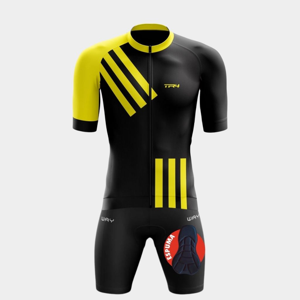 Kit Ciclista Masculino Conjunto Camisa Premium Manga Curta Bermuda Acolchoada Espuma Confortável
