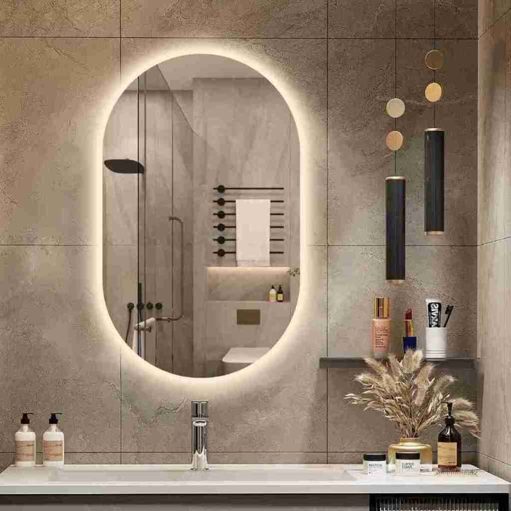Espelho Oval Lapidado Com Led Indireto Tamanhos de 70x50 Cm a 90x70 Cm