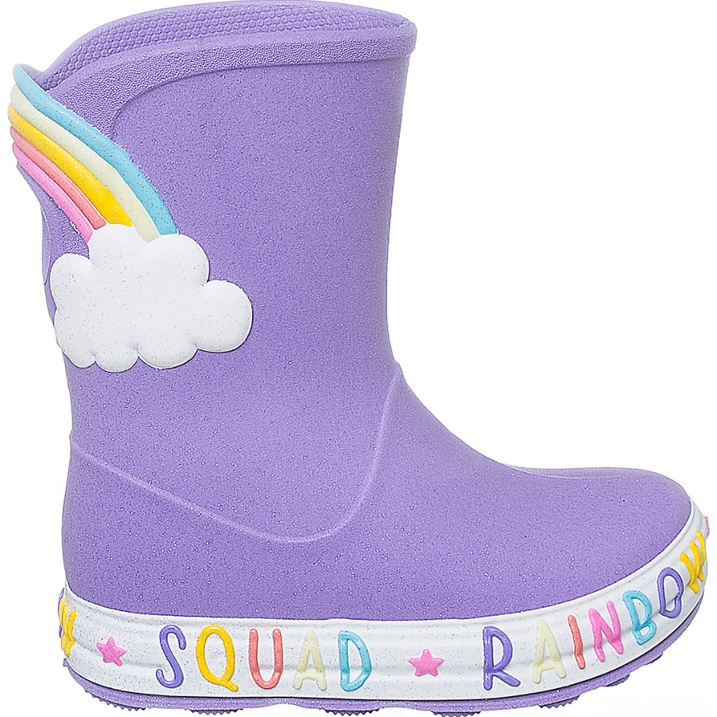 Galocha Bota Infantil Menina Plugt Arco-Íris Lilás Com Glitter de Chuva Impermeável