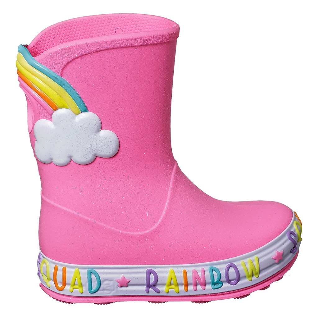 Galocha Bota Infantil Menina Plugt Arco-Íris Rosa Chiclete Glitter de Chuva Impermeável