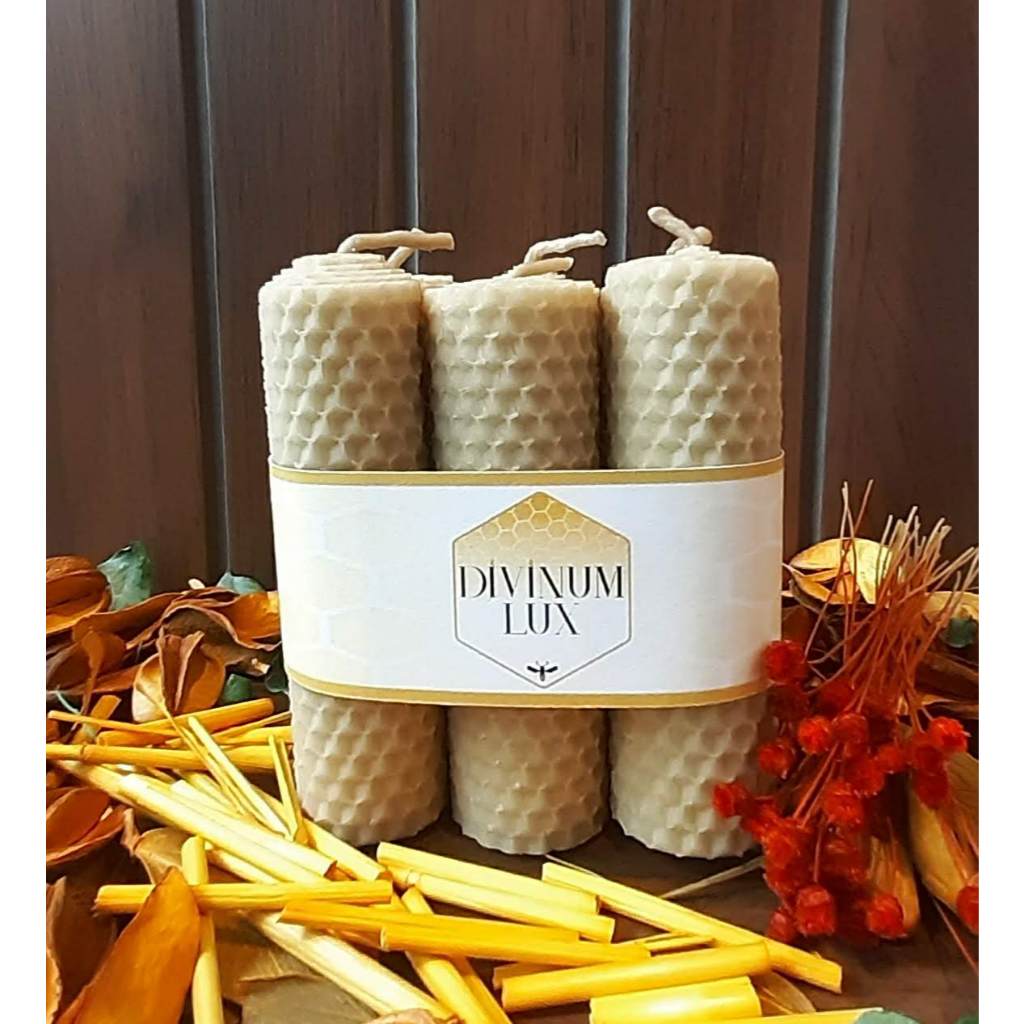 VELA DE CERA DE ABELHA ALVEOLADA 10x3 (kit com 6 velas)