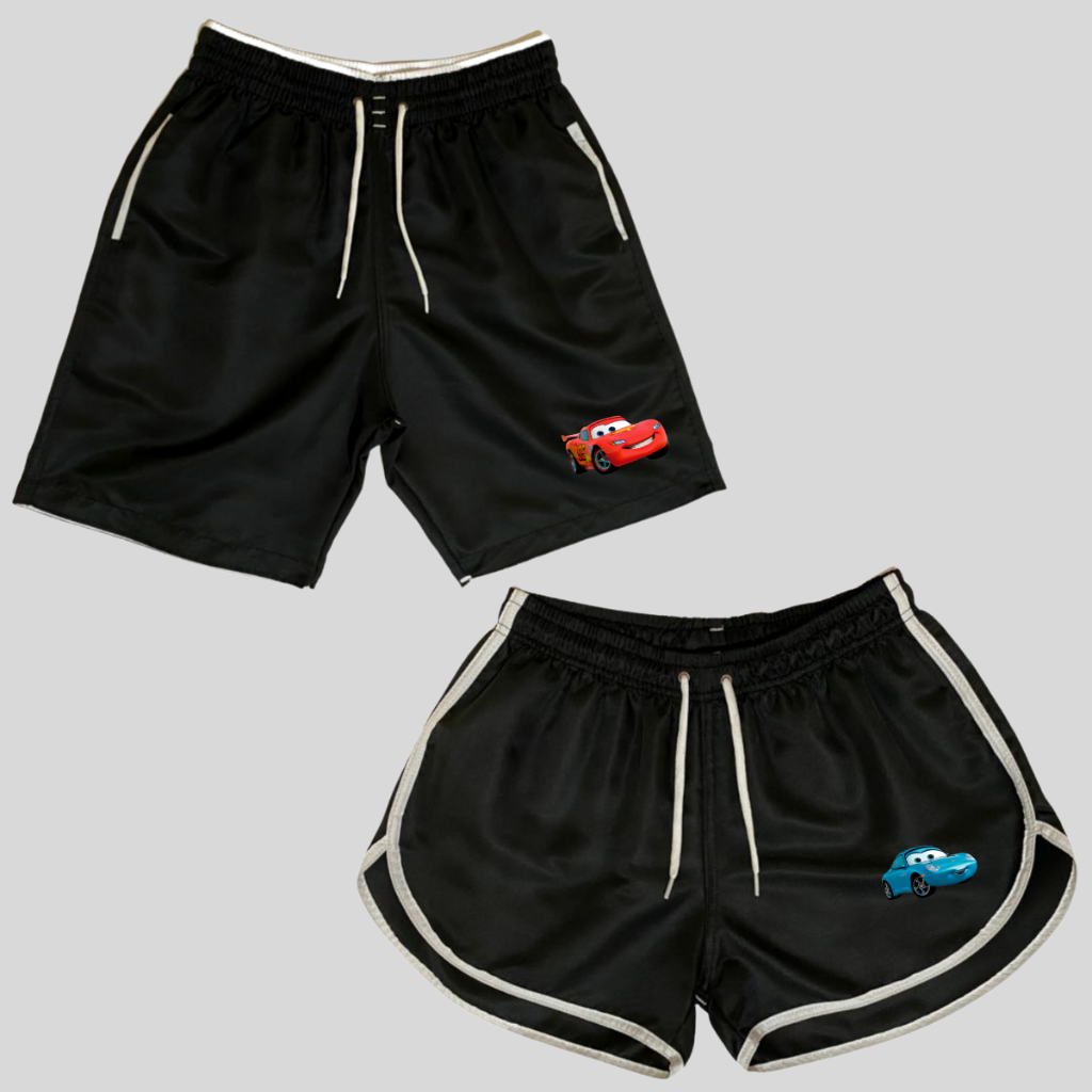 Kit 2 Shorts de Casais Mcqueen & Sally Bermudas de Casal Conjunto Mozão Namorados Lançamento