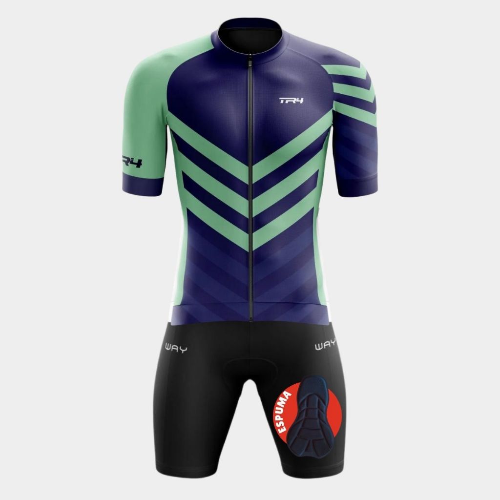 Conjunto Kit Ciclista Masculino Roupa Camiseta Total Ziper Short Bermuda Forro Espuma Bicicleta MTB