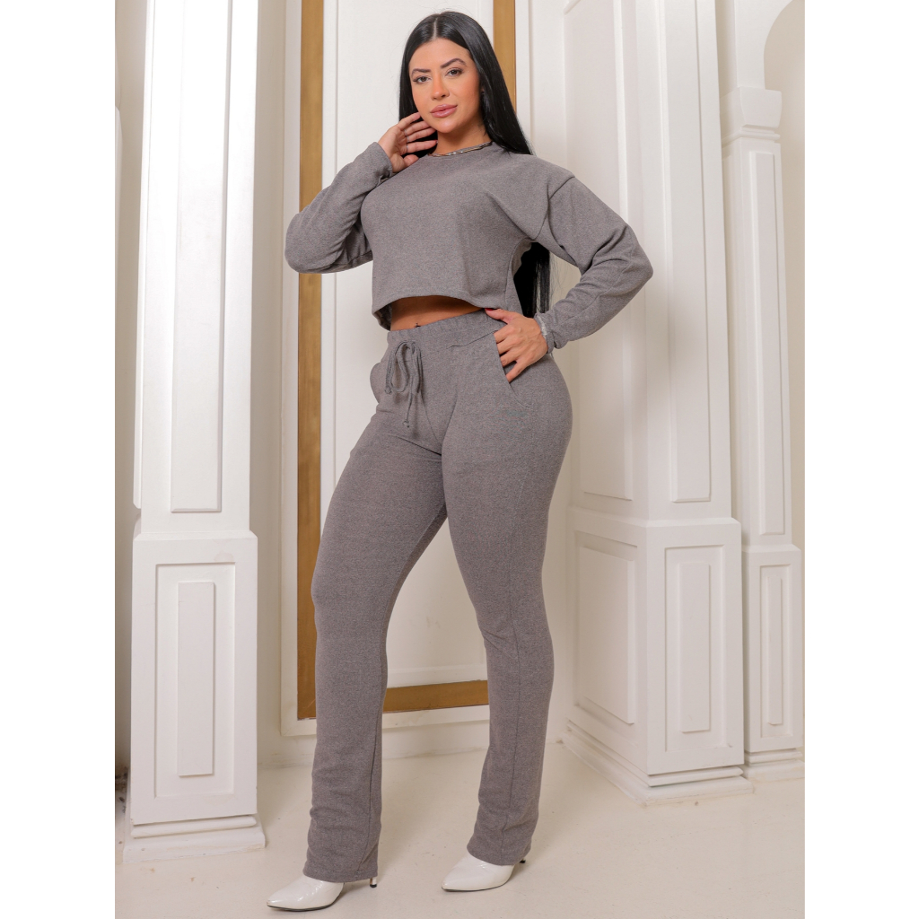 Conjunto Feminino Lanzinha Blusa e Calça Elástico na Cintura Bolsos Confortável Casual Moda inverno em Oferta na Shopee