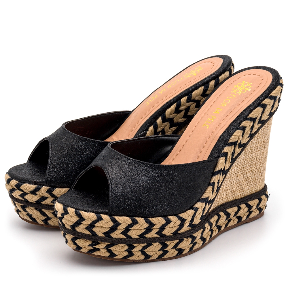 Sandália Anabela Salto Alto Feminina Roberta Bico Peep Toe Preta