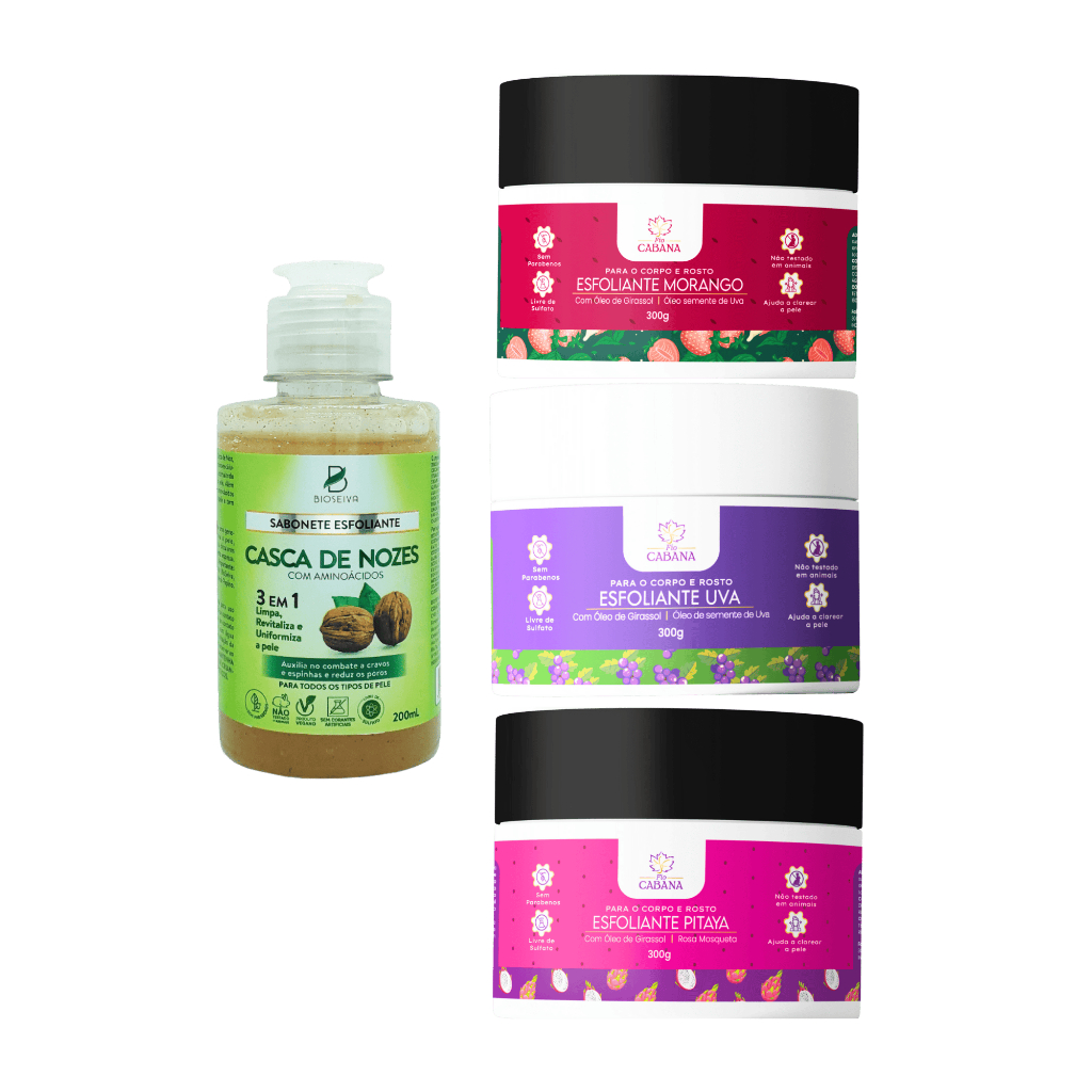 Sabonete Esfoliante Facial 200mL + Esfoliante Fio Cabana 300g | Pele Limpa, Macia e Renovada