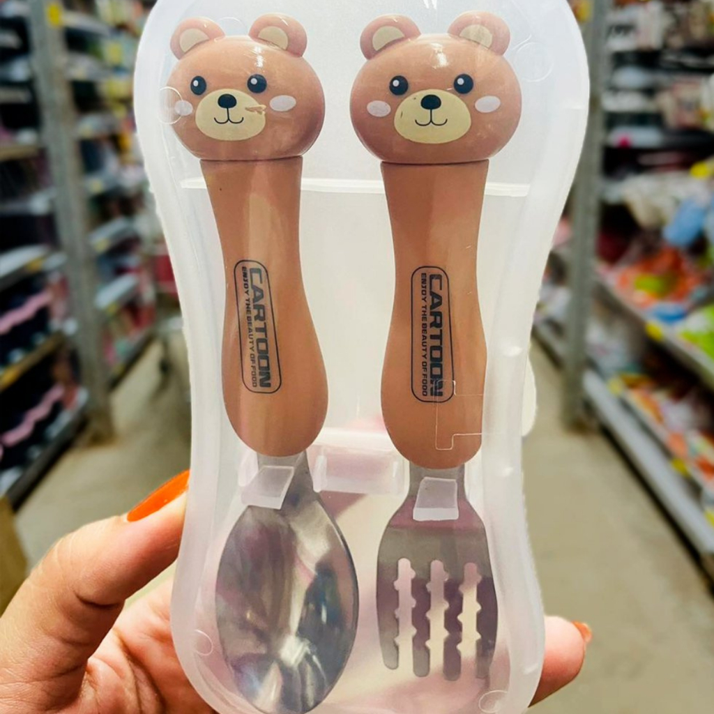 Kit jogo De Talheres Infantil Divertido 2 pçs Inox Kit Alimentação Talheres Infantil Tema Animais Fofo Kit Refeição Infa