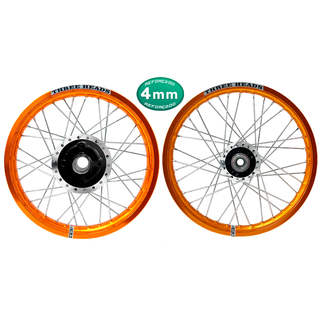 Par Roda Three Heads Ouro Disco ou Tambor Diamantado Fan 125 09 Raios 4mm Cromado