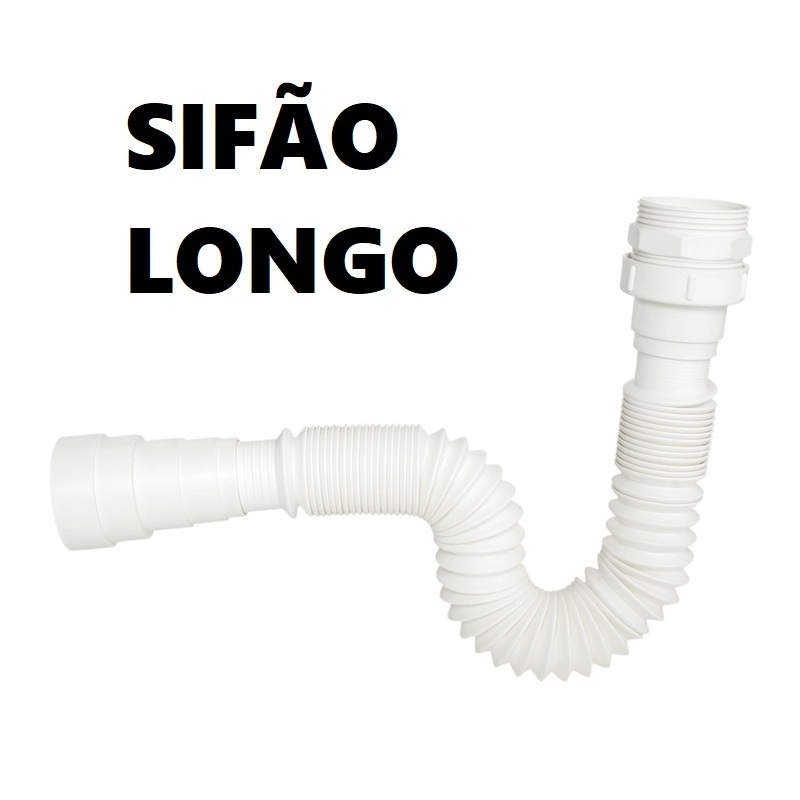 Sifão LONGO Sanfonado 4 em 1 Resistente à água quente para pia/lavatório/tanque ABS Branco