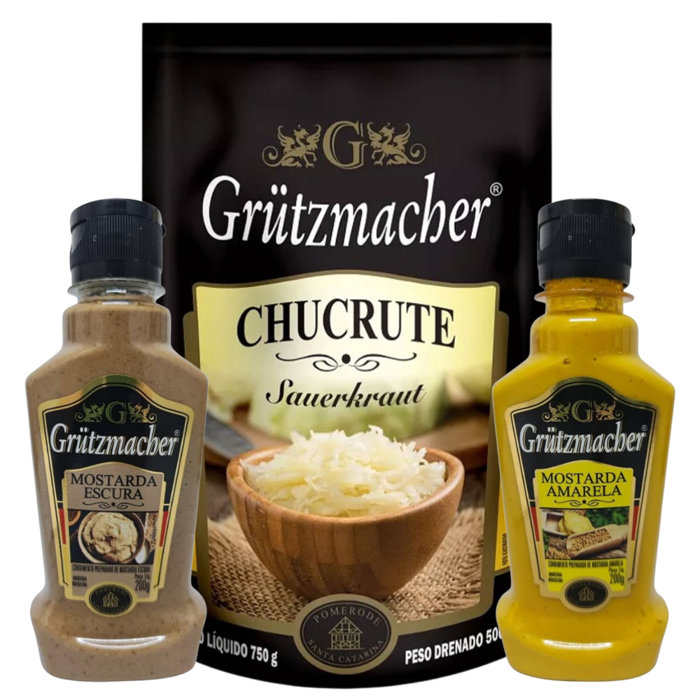 Kit Alemão Grutzmacher | Mostarda Amarela + Escura 200g + Chucrute 500g - Linha Colonial Tradicional em Oferta na Shopee
