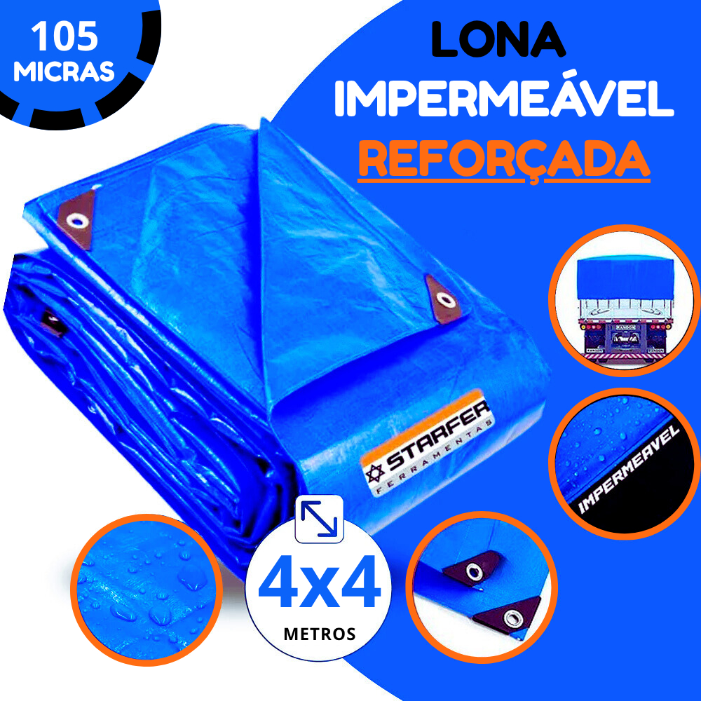 Lona Impermeavel 4x4 Azul Grossa Proteção UV Cobertura Caminhão Construção Piscinas Camping Pesada