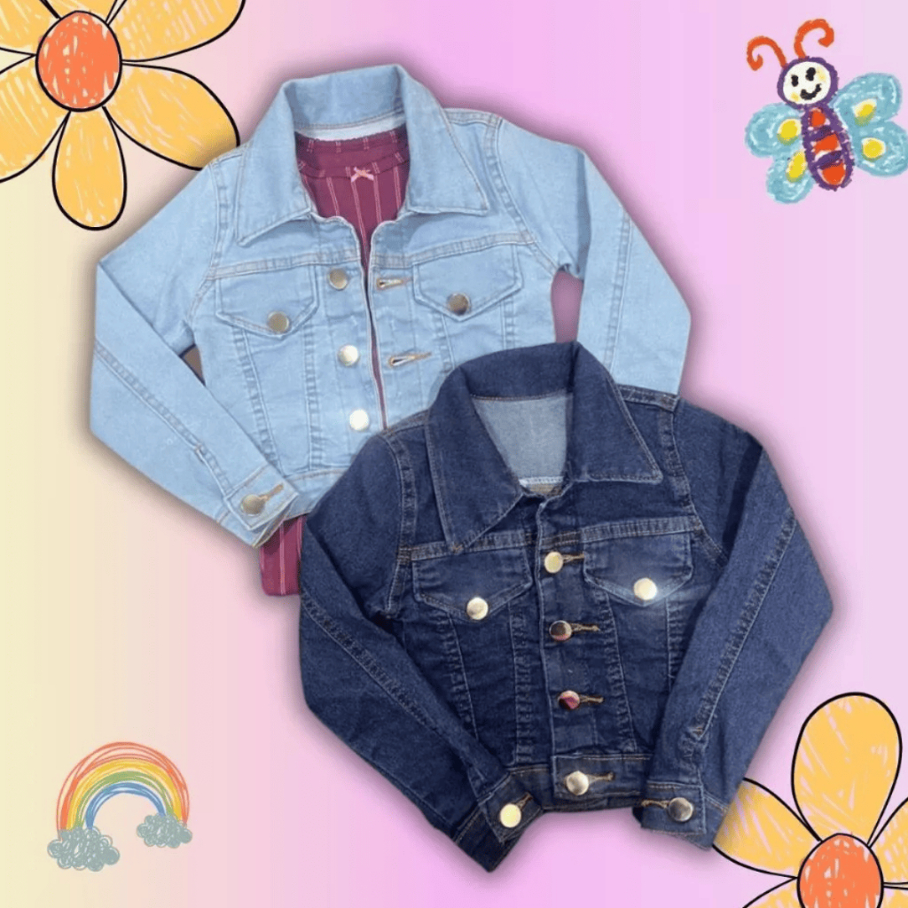 kit 2 jaquetas jeans infantil menina bebe promoção lycra em Oferta na Shopee