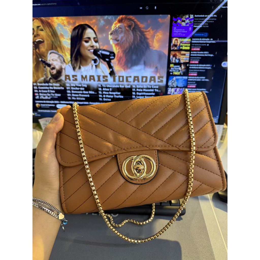 Bolsa feminina de grande capacidade, nova bolsa de ombro com corrente de diamante da moda em Oferta na Shopee