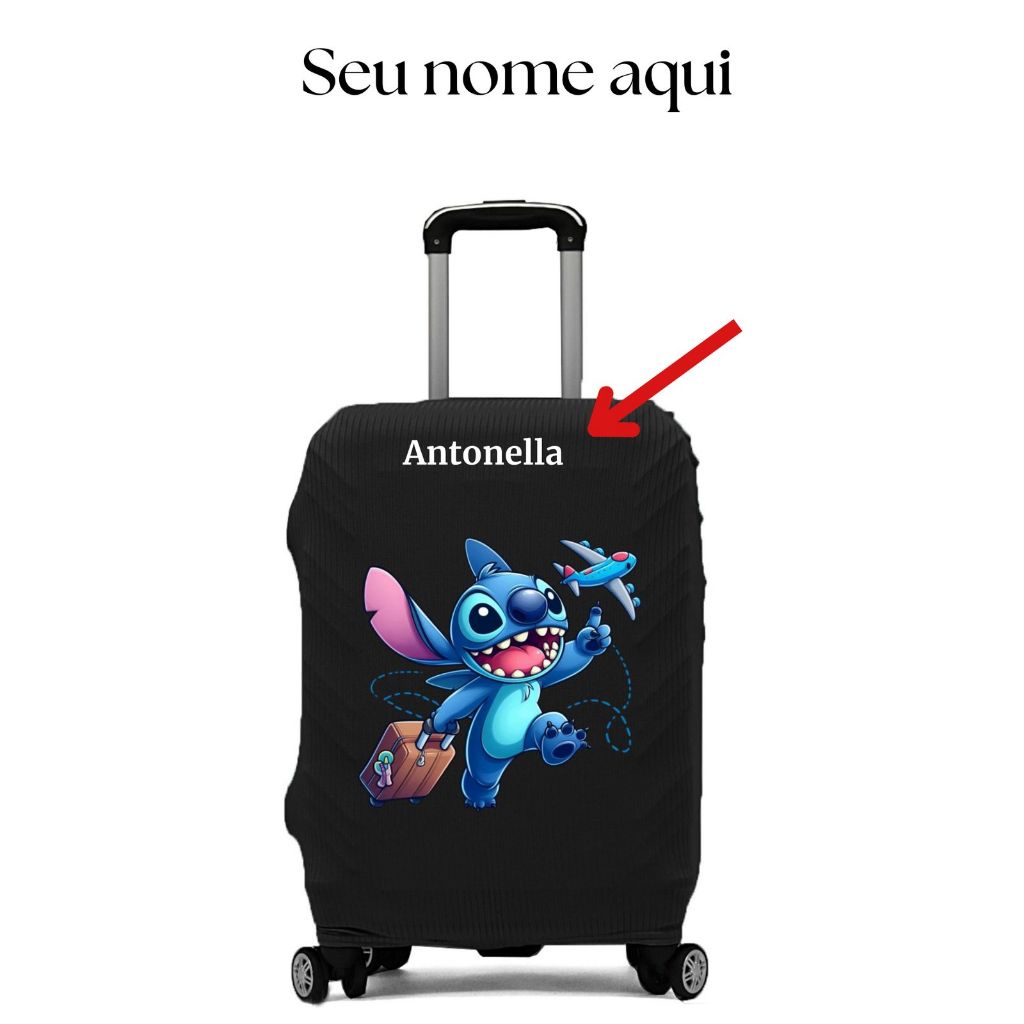 Capa de mala para viagem personagem e personalizada personaliza sua logo