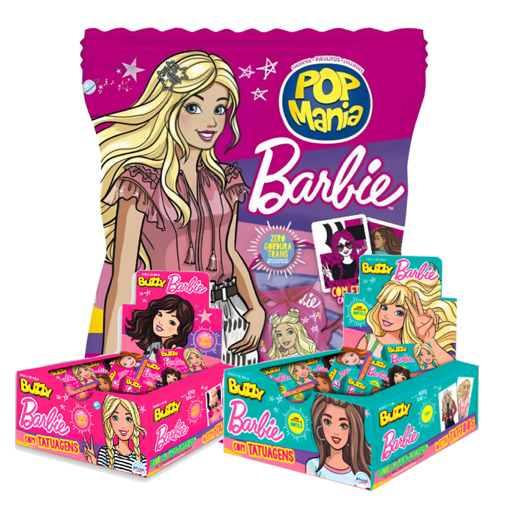 Kit 1 Pacote de Pirulitos e 2 Chiclete Barbie - Riclan