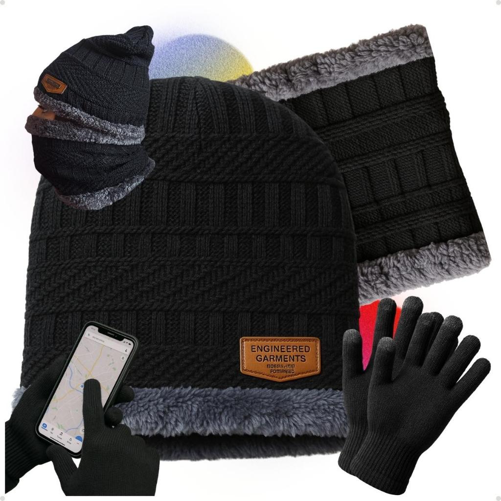 Kit Toca de Frio Touca Gorro + Luva de Frio Touch Screen + Cachecol Feminino Masculino Ech...