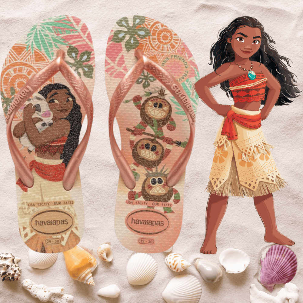 Chinelo Havaianas Slim Princesas Moana Rosa Clay Feminino Infantil