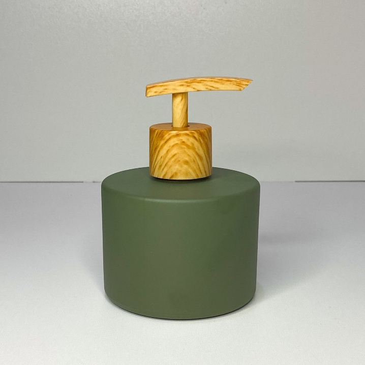 Saboneteira Vidro Verde Militar 250ml Porta Sabonete Amadeirado Luxo