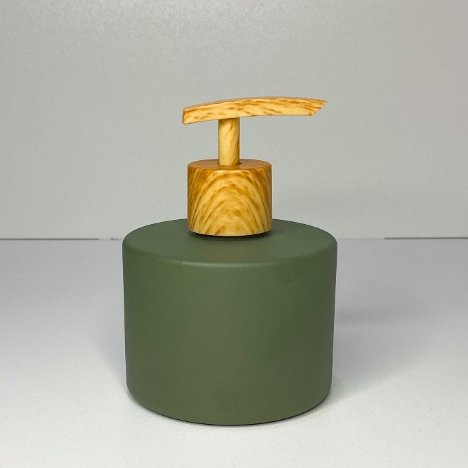 Saboneteira Vidro Verde Militar 250ml Porta Sabonete Amadeirado Luxo