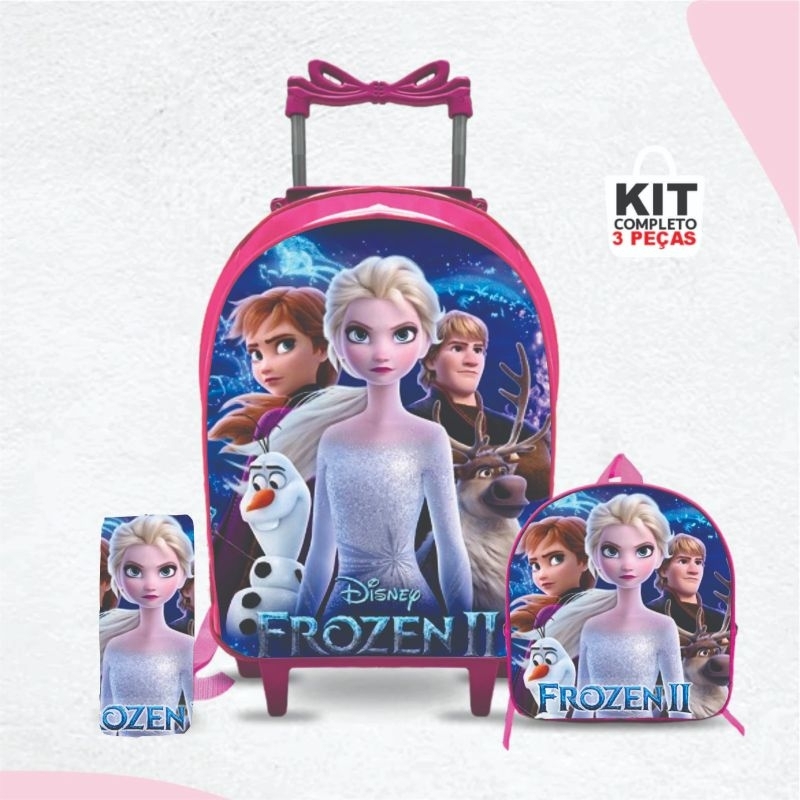 Kit mochila escolar Frozen com lancheira e Estojo -Carrinho com Rodinhas - Menina -Feminino
