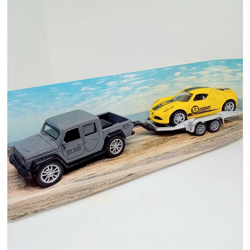 Miniatura Jeep Reboque 1:45 metal Diecast colecionável