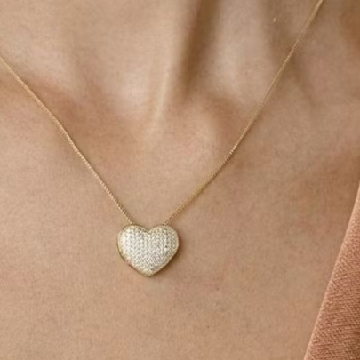 Colar Feminino Dourado Corrente Folheado a Ouro Gargantilha com Pingente de coração ponto de luz estrela fé Semi joia