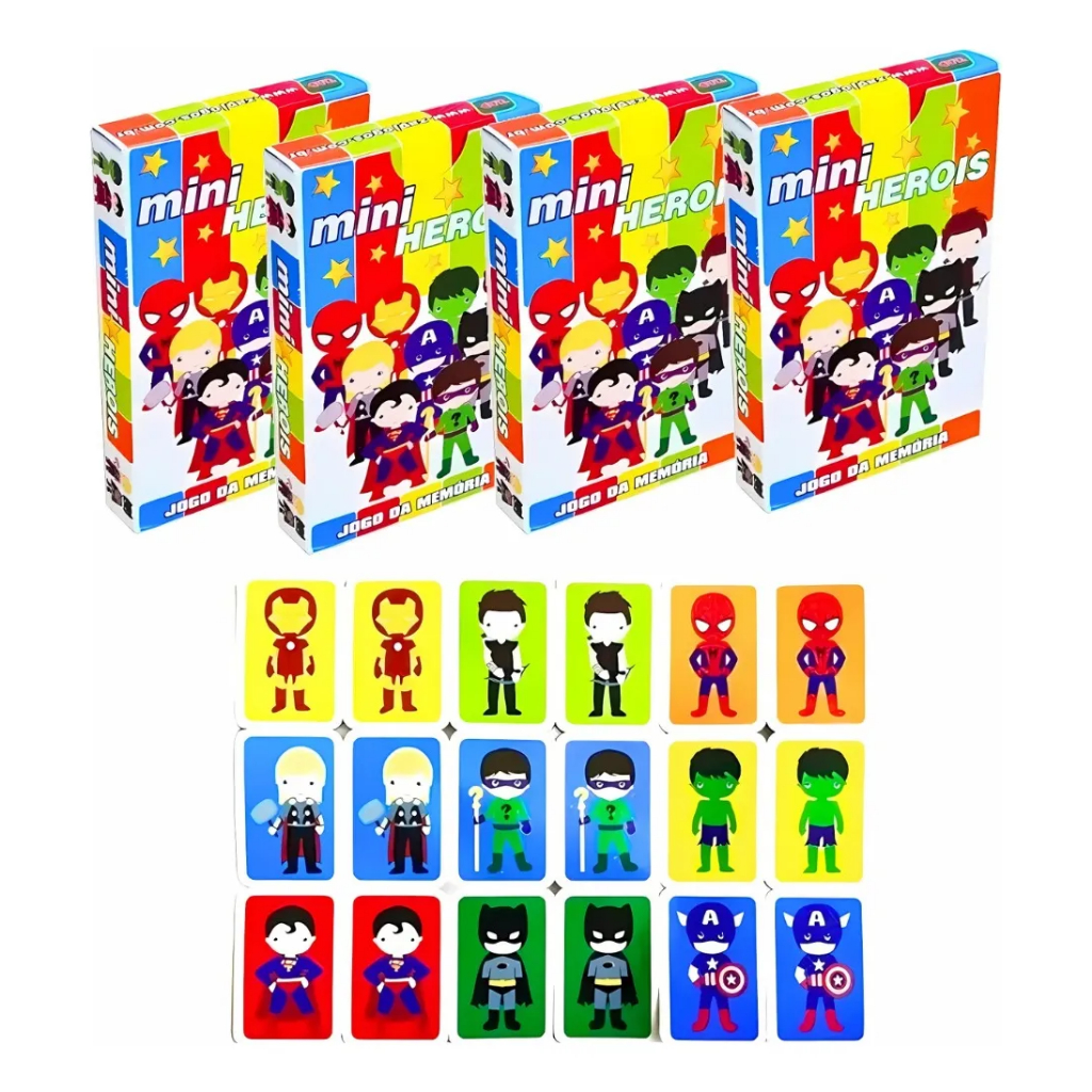Kit 10/12/15/20/30/50 Jogos Da Memoria Mini Heróis Infantil Para Kit Festa Lembrancinha Aniversário Prenda