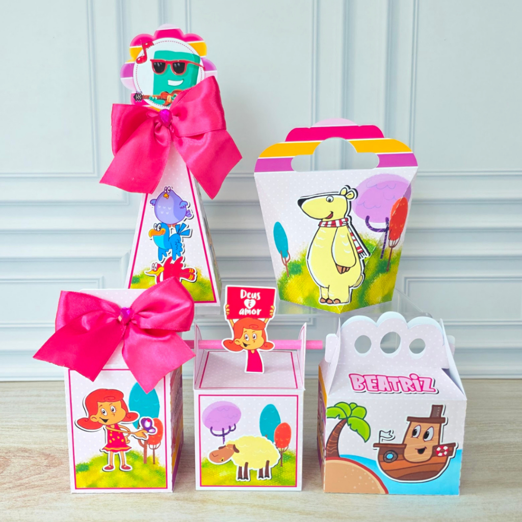 Kit Festa Aniversário 3 Palavrinhas Caixinhas Personalizadas Lembrancinhas para Festas ( PEGUE E MONTE )