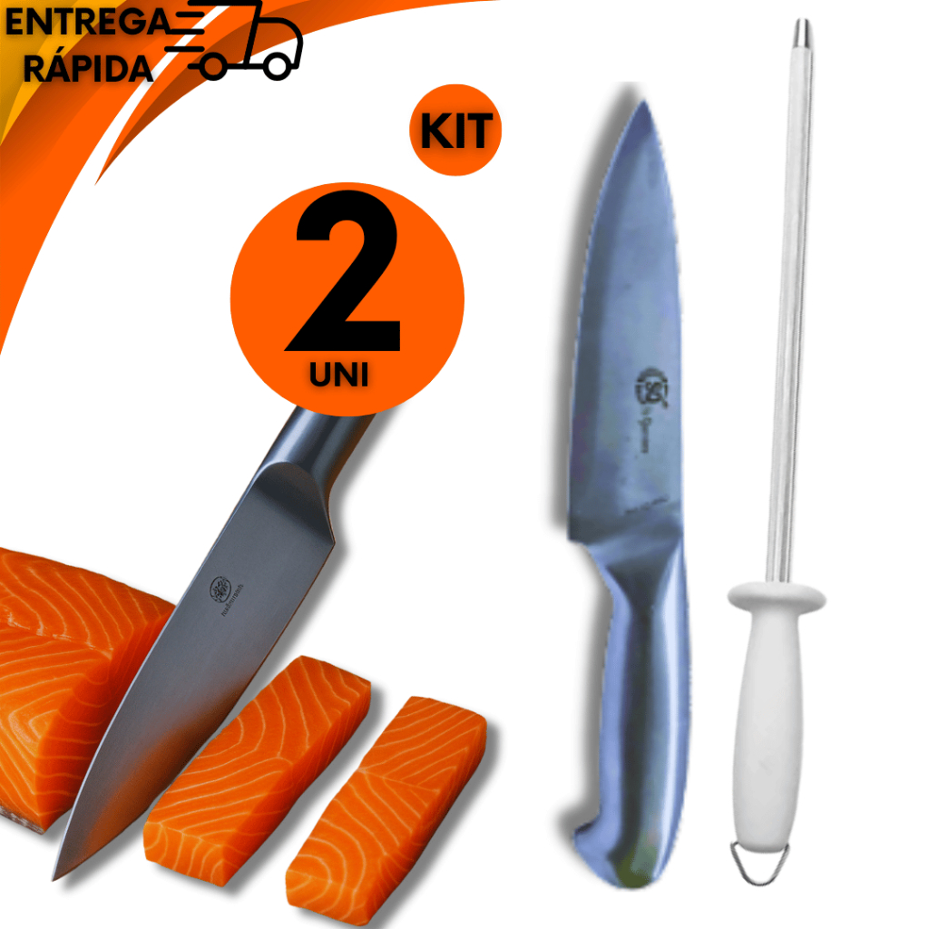 Kit 02 - Chaira 10" Amolador Afiador Inox Resistente Variáveis Utilidades Faca 6" linha Texas Multiuso Premium
