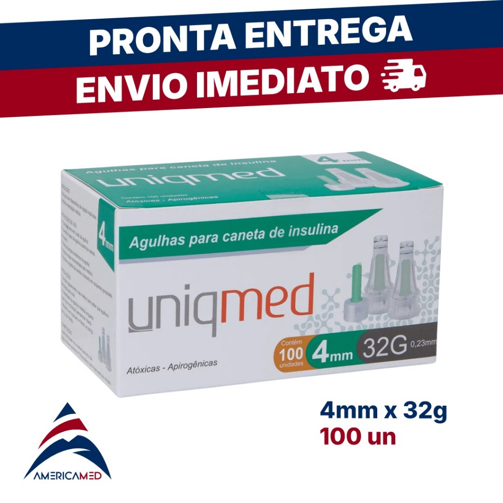 Agulha para Caneta de Insulina 4mm x 32G UNIQMED Caixa c/100 unidades