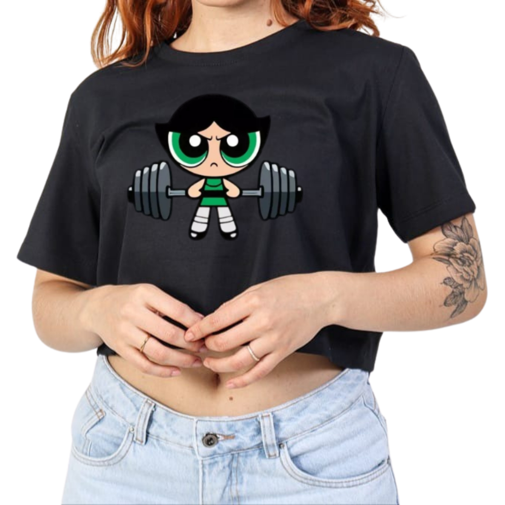 Cropped Camiseta T-shirt Blusa Estampa As Meninas Superpoderosas Gym Academia Algodão Confortável Respirável