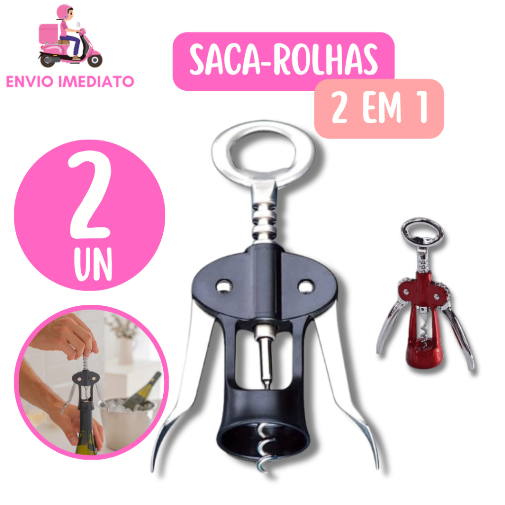 2 Saca Rolhas Abridor de Garrafa Inox 2 em 1Reforçado Manual para Casa Cozinha Restaurante Adega