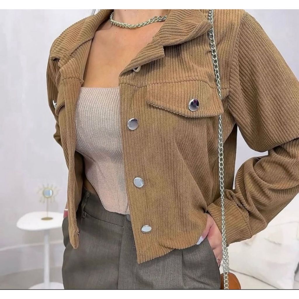 Jaqueta Feminina Casual Cotelê com botões Manga Longa