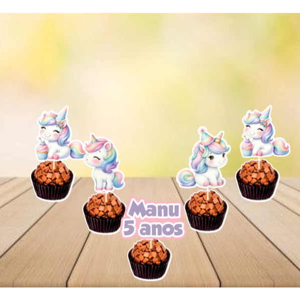 30 Toppers Tags para Docinho/Cupcake - Unicórnio em Oferta na Shopee