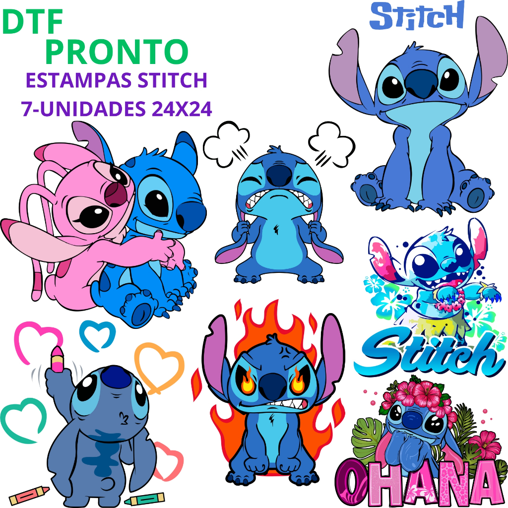 DTF Impressão Pronta Para Estampar  Camisetas Qualquer Tecido Desenhos Stitch Premium Envio Rapido