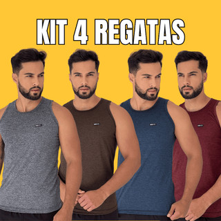 Kit 4 Camisetas Regata Masculina Dry Fit Academia sem manga Treino Fitness
