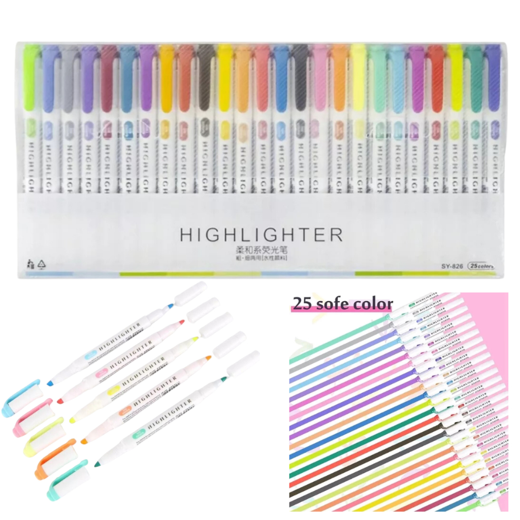 Kit 25 Pçs Conjunto Marcadores Highlighter De Cor Ponta Dupla Cabeça Iluminador Marcador Marca Texto em Oferta na Shopee