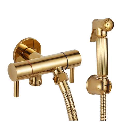 Ducha Higiênica DOURADA Com Registro Duplo Alta Pressão Moderno AÇO Inox
