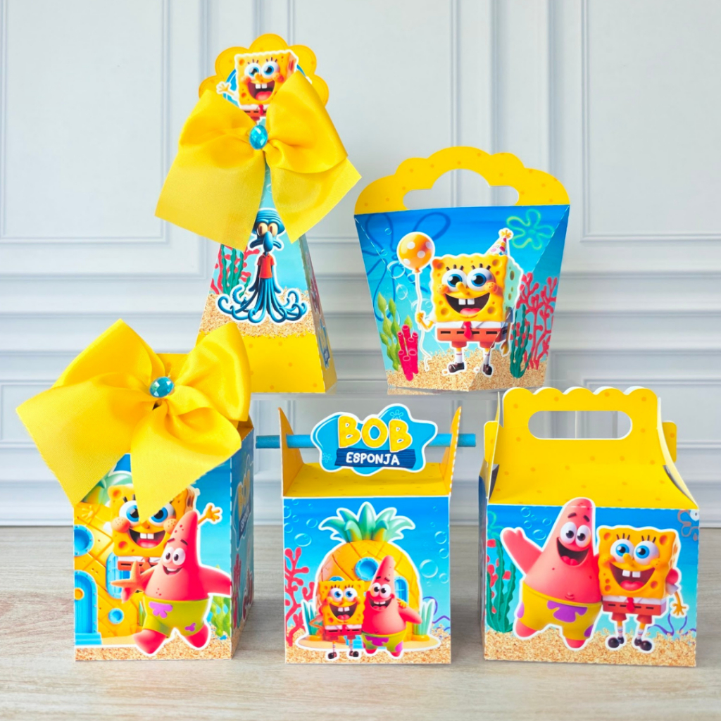 Kit Festa Aniversário Bob Esponja Caixinhas  Personalizadas Lembrancinhas para Festas  ( PEGUE E MONTE )