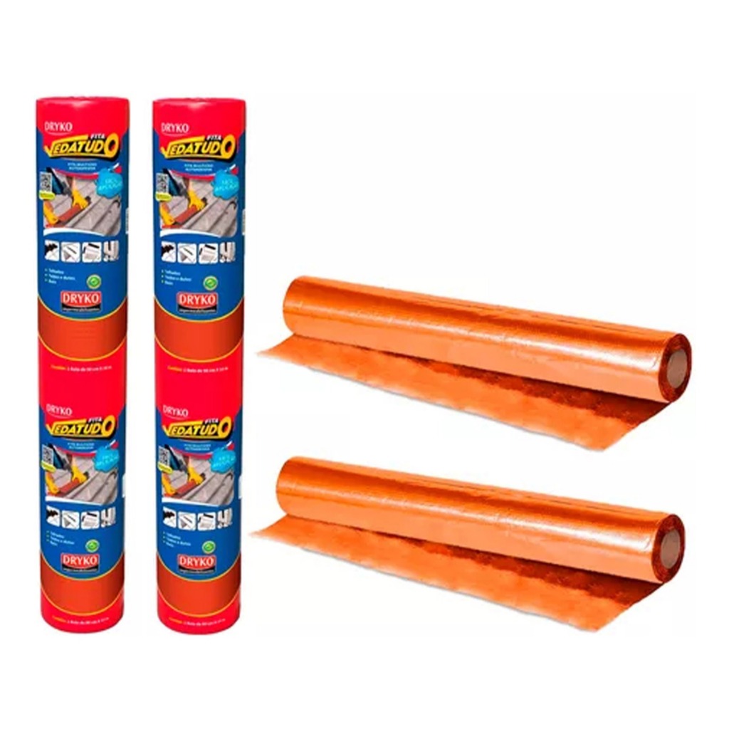 Fita Manta Asfáltica Adesiva Terracota Dryko 90cm x 10m | Impermeabilizante Telhado Vedação Laje e Calhas
