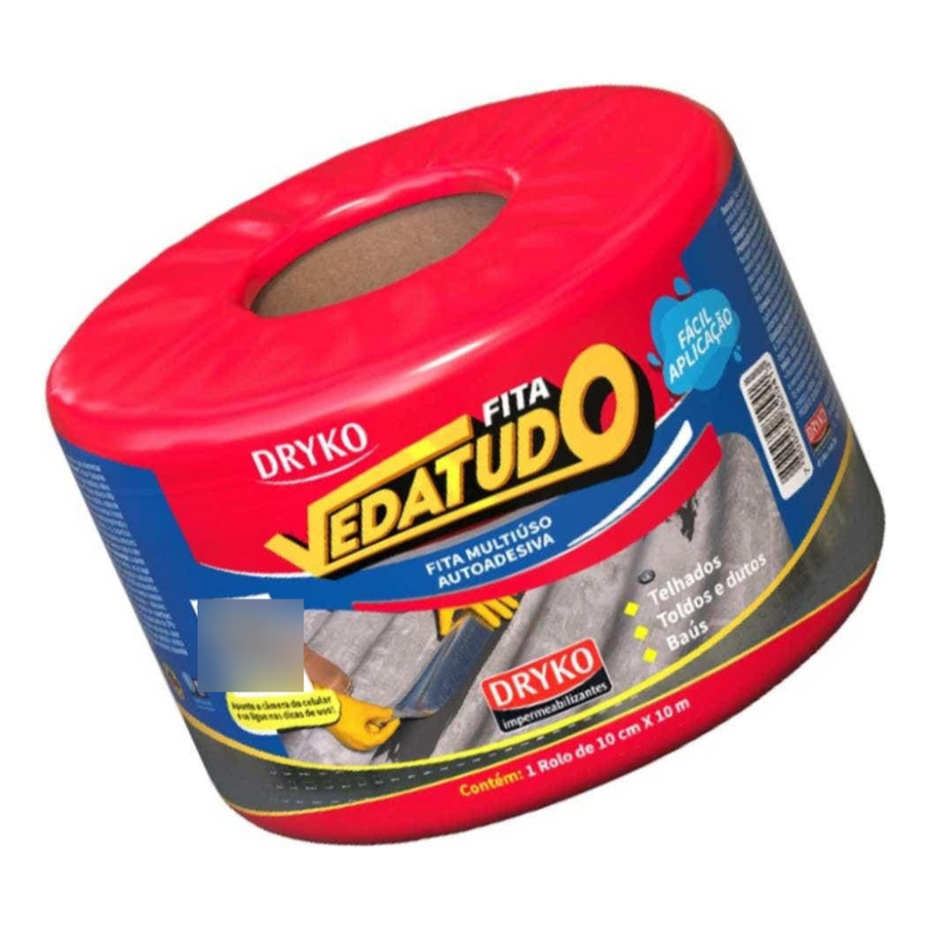 Manta Asfáltica Fita Adesiva Vedatudo 10cm x 10cm Impermeabilizante Telhado Laje Calhas Vedação Contra Infiltração DRYKO