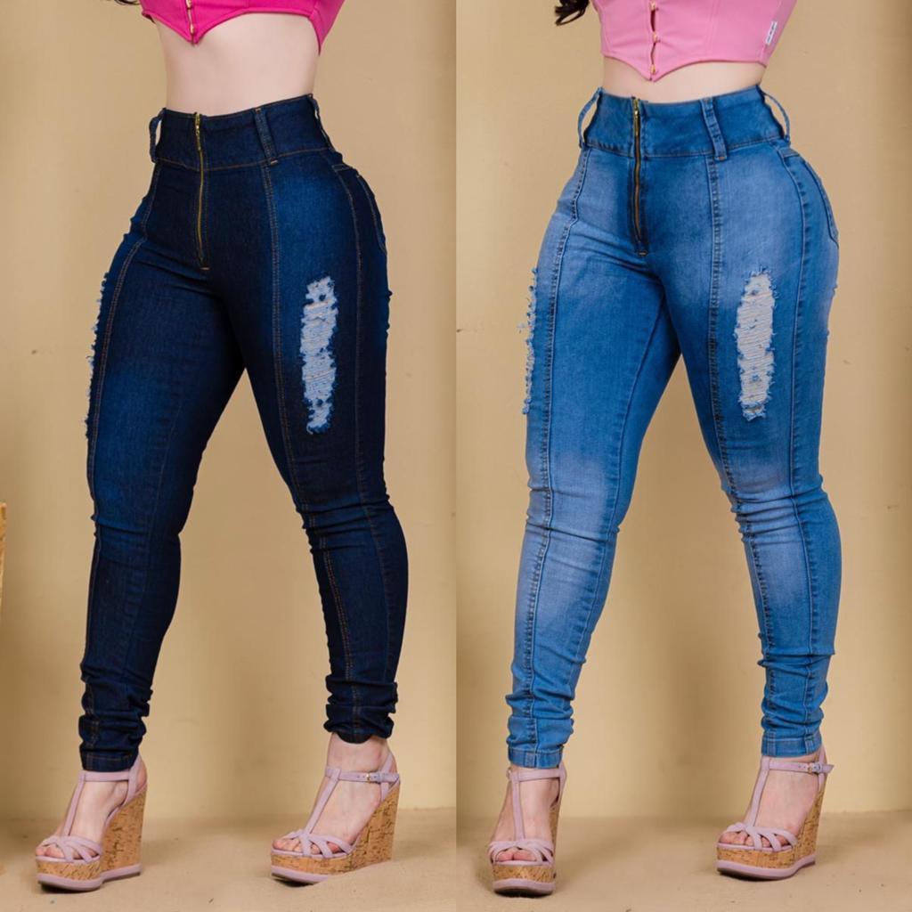 Calça Jeans Feminina Cintura Alta com Lycra Levanta Bumbum Skinny Jeans escuro Premium em Oferta na Shopee