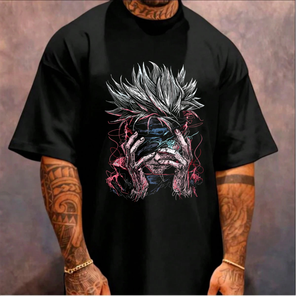 Camiseta Masculina Oversized Jujutsu Kaisen Satoru Gojo Anime Série Style Moda Gringa Academia