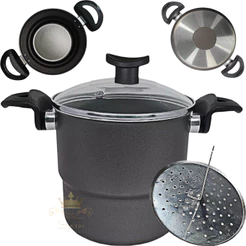 Cuscuzeiro 16cm com Tampa de Vidro Antiaderente Com 5 Camadas De Teflon Cor Preto Grafite Cereja Dourado