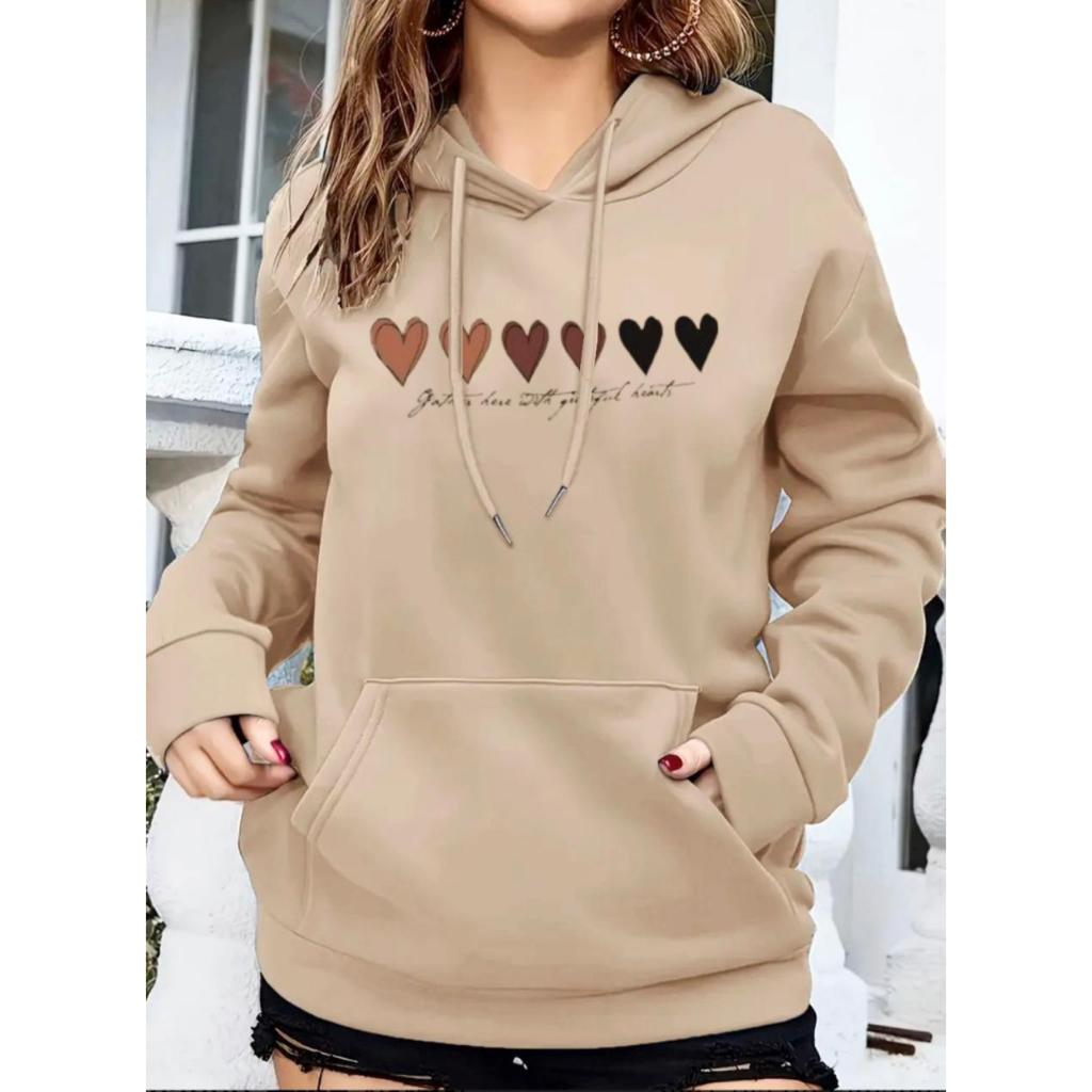 Moletom Corações Feminino Adulto e Infantil Blusa De Frio Tumblr Casaco Com capuz e Bolso Algodão Premium Tendencia