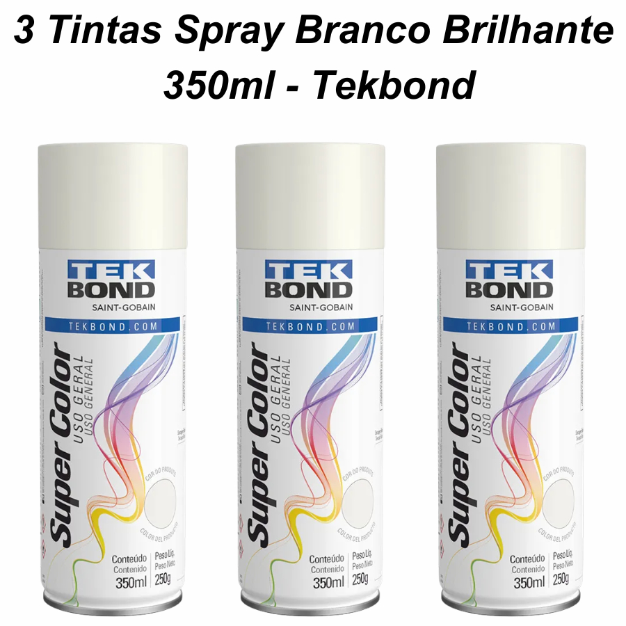 Kit 3 Tintas Spray Branco Brilhante 350ml - Tekbond em Oferta na Shopee