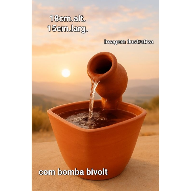 Fonte de Barro Quadrada com Bomba - Decoração Com Elegância