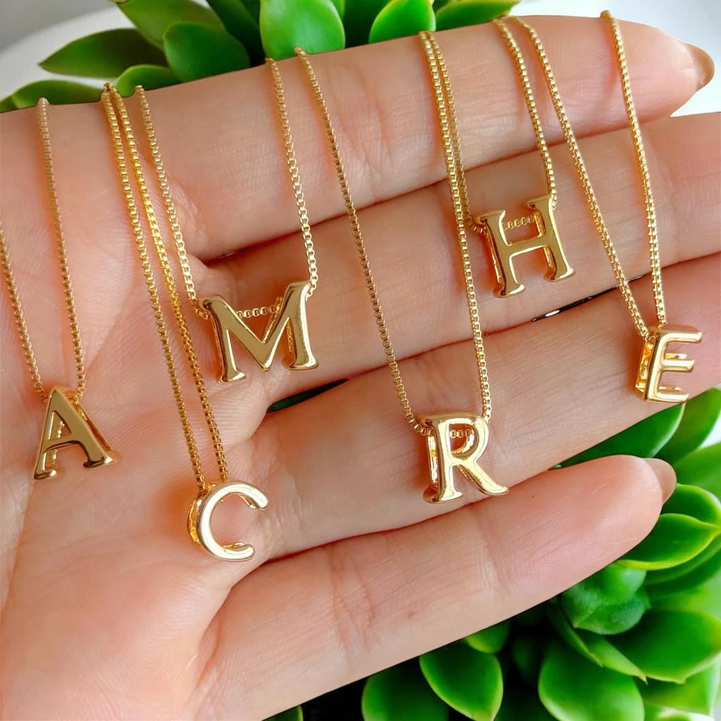 Colar Letra Inicial Feminino Ouro 18k Semi Joia Cordão Personalizado — imagem 1