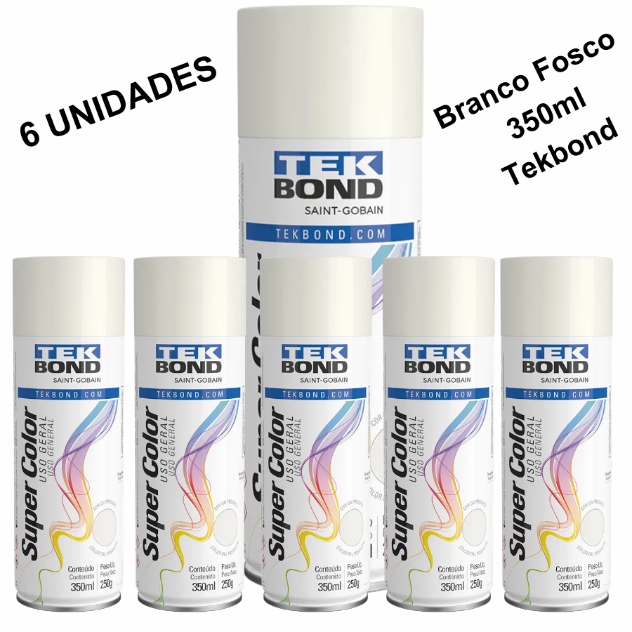 Kit 6 Tintas Spray Branco Fosco 350ml - Tekbond em Oferta na Shopee